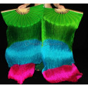 Paire d'Eventails en soie ourlés vert turquoise fuschia
