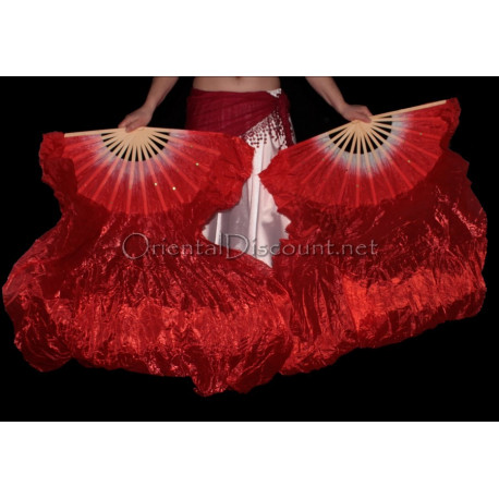 Paire d'éventails non ourlés de danse orientale rouge