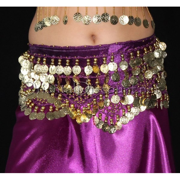 Ceinture de danse orientale velours violet et or