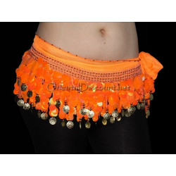 Ceinture de danse orientale orange pastilles et sequins dorés