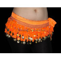 Ceinture de danse orientale orange pastilles et sequins dorés