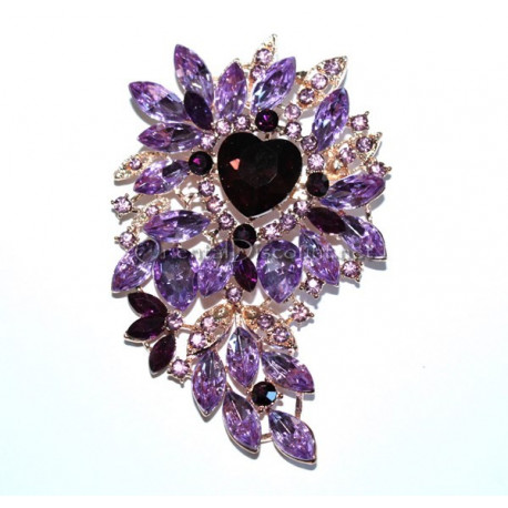 Broche motif coeur dore et strass 