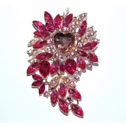 Broche fantaisie coeur dore et strass noir