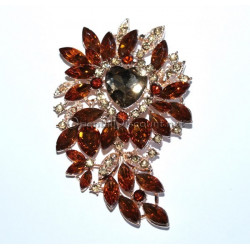 Broche fantaisie coeur dore et strass turquoise