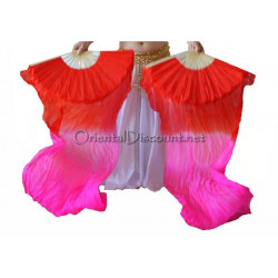 Paire d'éventails ourlés de danse orientale fuschia rouge