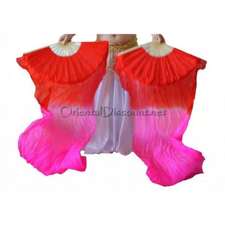 Paire d'éventails ourlés de danse orientale fuschia rouge