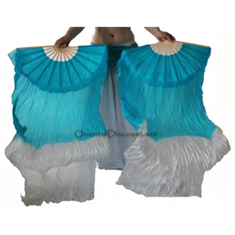 Paire d'éventails ourlés de danse orientale blanc turquoise