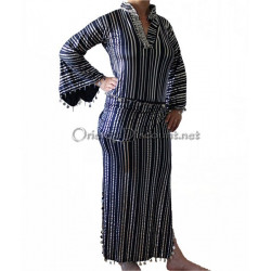 Robe baladi de danse orientale bleu nuit et argent