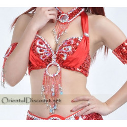 Soutien gorge satin de danse orientale rouge
