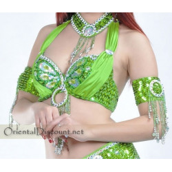 Soutien gorge satin de danse orientale vert anis