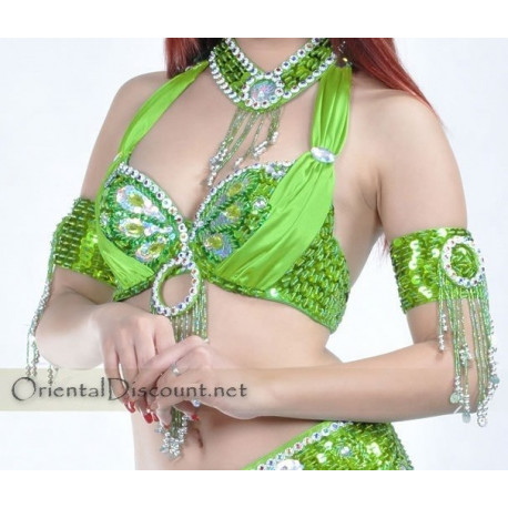 Soutien gorge satin de danse orientale vert anis