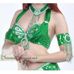 Soutien gorge satin de danse orientale vert