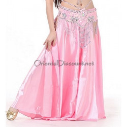 Jupe satin ouverte de danse orientale rose