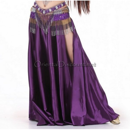 Jupe satin ouverte de danse orientale violet