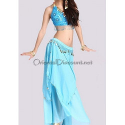 Ensemble de danse orientale top + jupe longue à sequins turquoise