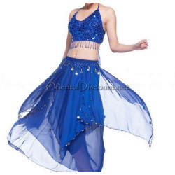 Ensemble de danse orientale top + jupe longue à sequins bleu roy
