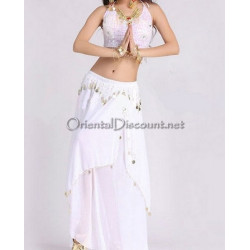Ensemble de danse orientale top + jupe longue à sequins blanc