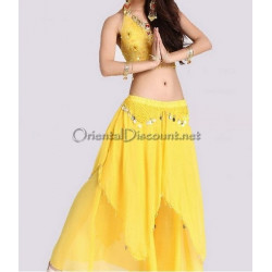 Ensemble de danse orientale top + jupe longue à sequins jaune
