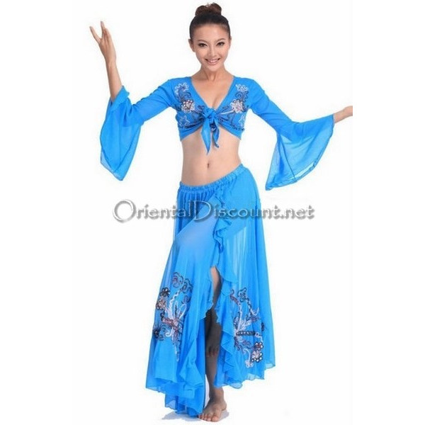 Costume de danse orientale enfant jupe pétale et top brillant turquoise