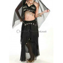 Ensemble de danse orientale top + jupe longue à sequins noir