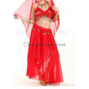 Ensemble de danse orientale top + jupe longue à sequins rouge