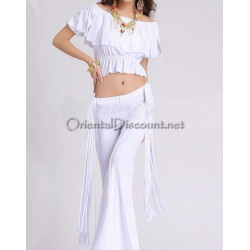 Tenue de cours de danse orientale à franges blanc