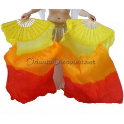 Paire d'éventails ourlés de danse orientale rouge orange jaune