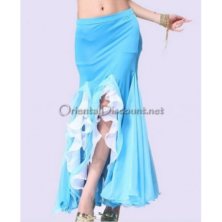 Jupe droite de danse à volants turquoise