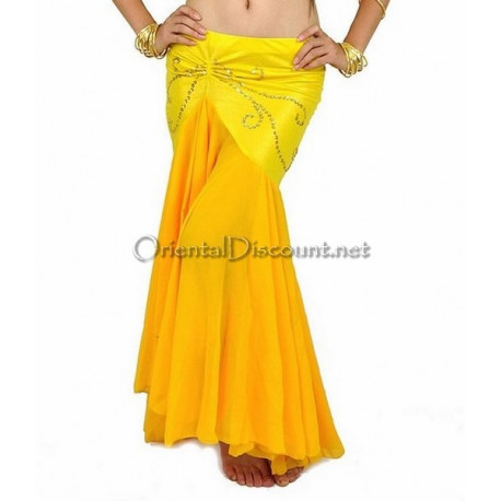 Jupe sirène de danse orientale paillete jaune doré