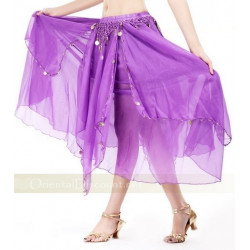 Jupe de danse orientale doublée à sequins dorés violet