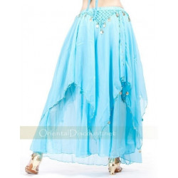 Jupe de danse orientale doublée à sequins dorés turquoise