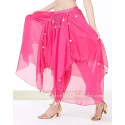 Jupe de danse orientale doublée à sequins dorés fuschia