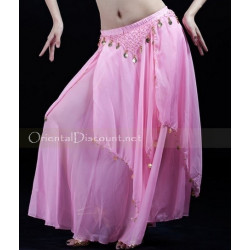 Jupe de danse orientale doublée à sequins dorés rose