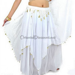 Jupe de danse orientale doublée à sequins dorés blanc