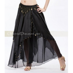 Jupe de danse orientale doublée à sequins dorés noir