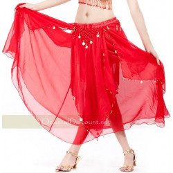 Jupe de danse orientale doublée à sequins dorés rouge
