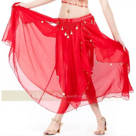 Jupe de danse orientale doublée à sequins dorés rouge