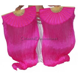 Paire d'Eventails en soie ourlés fuschia