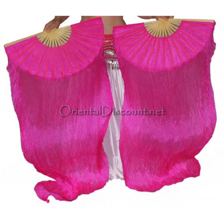 Paire d'Eventails en soie ourlés fuschia