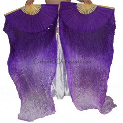 Paire d'Eventails en soie ourlés dégradé violet