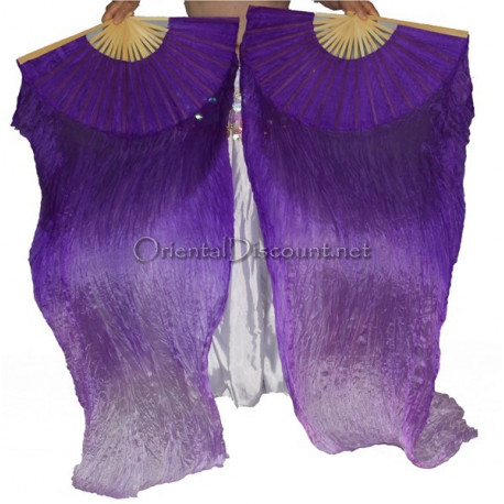 Paire d'Eventails en soie ourlés dégradé violet