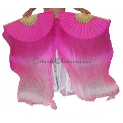 Paire d'Eventails en soie ourlés dégradé rose