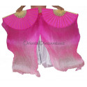 Paire d'Eventails en soie ourlés dégradé rose 
