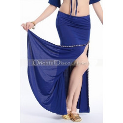 Jupe de danse orientale droite fendue bleu roy doré 