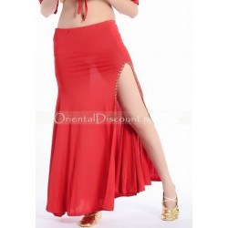Jupe de danse orientale droite fendue rouge doré 