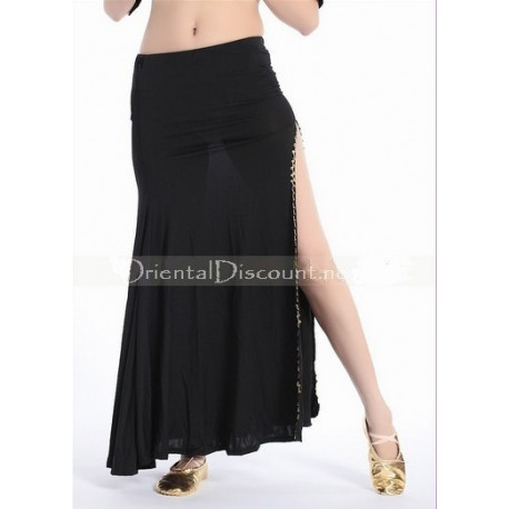 Jupe de danse orientale droite fendue noir doré 