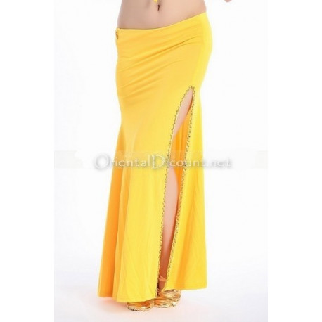 Jupe de danse orientale droite fendue jaune doré 