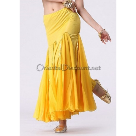 Jupe sirène de danse orientale voilée jaune doré