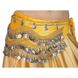 Ceinture de danse orientale en velours à sequins argentés jaune