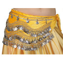Ceinture de danse orientale en velours à sequins argentés jaune